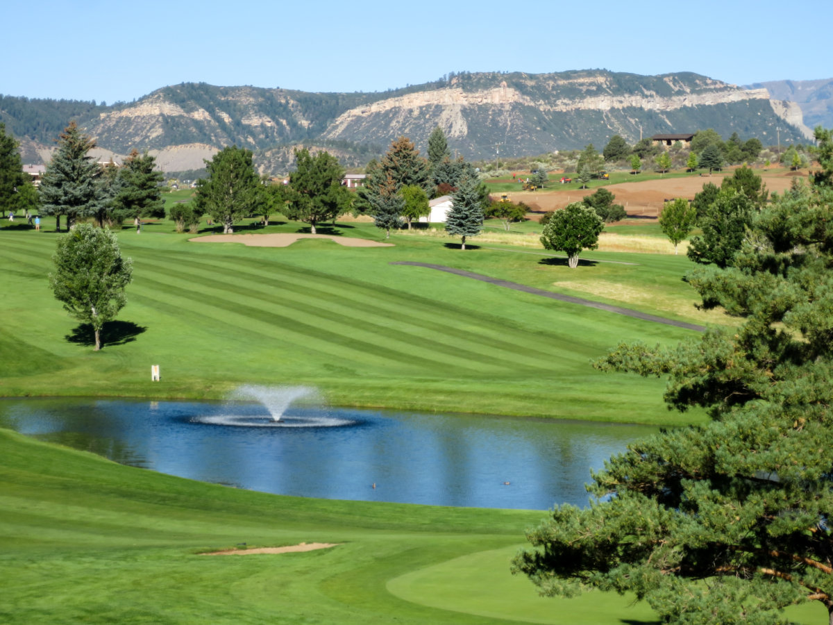 Fountain in a pond at Hillcrest Golf Course in Durango, Colorado CPS